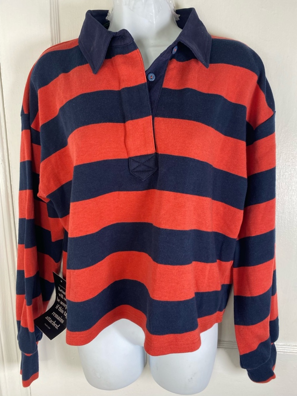 Tuckernuck NWT Rust and Navy Striped Rugby Polo Long Sleeve Shirt Top